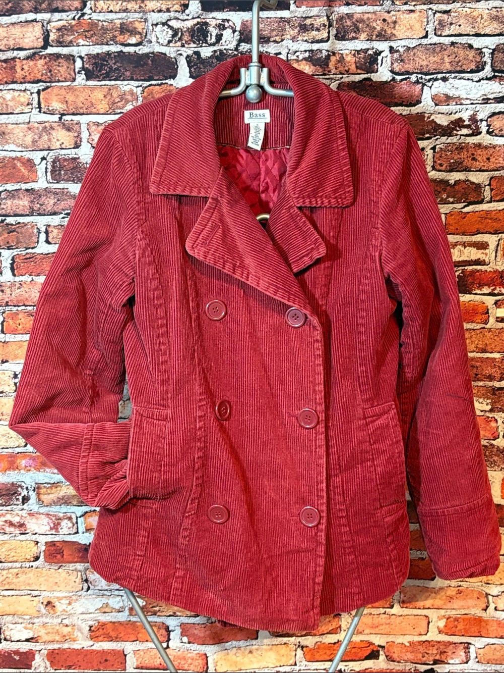 Bass Women's Soft Burgundy Corduroy Double-Breasted Pea Coat Small